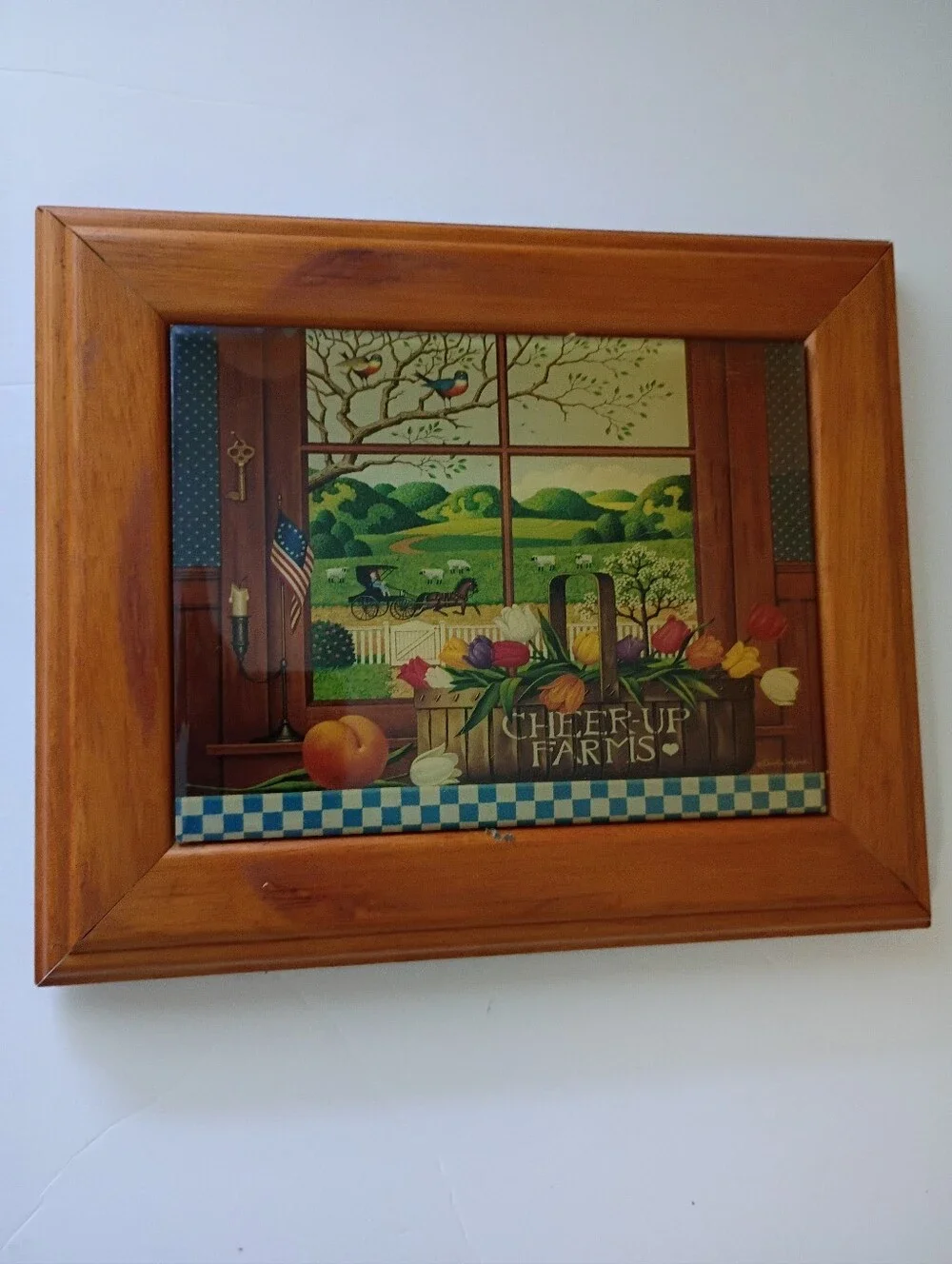 Cottage Core Hot Plate Cheer-Up Farms Tulip Window Print in Wooden Frame